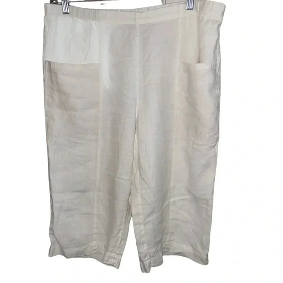 Pure Jill White Linen Wide Leg Cropped Pants Size Large - Picture 3 of 8